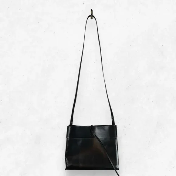 Kara Tie Crossbody Bag Classic‎ Black Leather Handbag Shoulder Purse